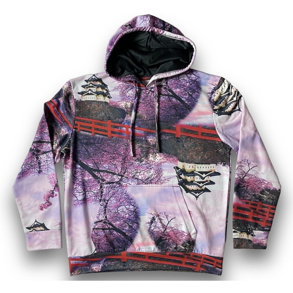 Fresh Prints of Tokyo Mens Hoodie Purple Tree Asian Motif Size M Medium
